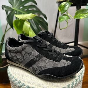 COACH Kelson Signature Jacquard Sneakers Gray Black Suede Womens 9.5B Shoe